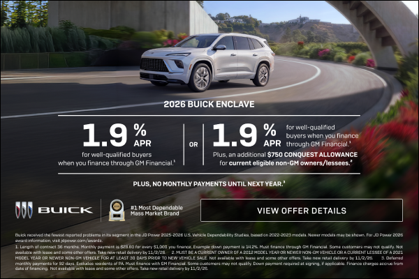1.9% APR 
FOR WELL-QUALIFIED BUYERS when you finance through GM Financial.1

Or

1.9% APR 
FOR WE...